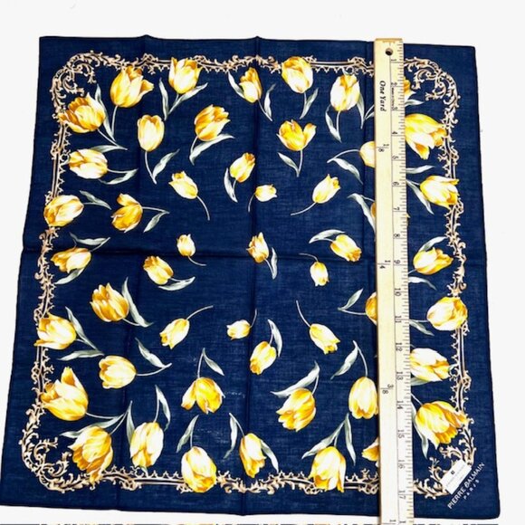 New Pierre Balmain MiniScarf/Handkerchief Cotton 18 blue green yellow floral(80 - Picture 4 of 5